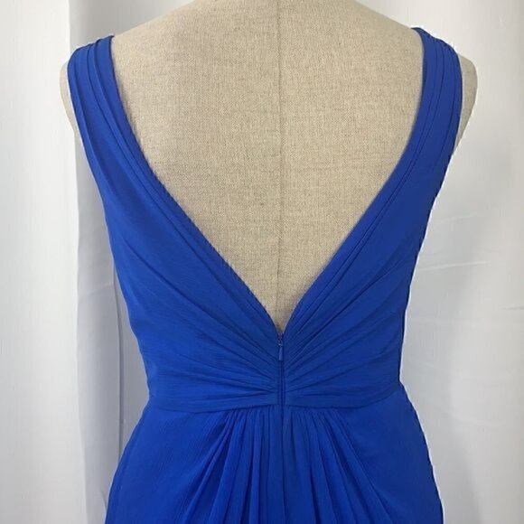 David's Bridal Faux-Wrap Pleated Chiffon Bridesmaid Dress Sz 4 Blue STYLE#F19585 - Picture 5 of 13